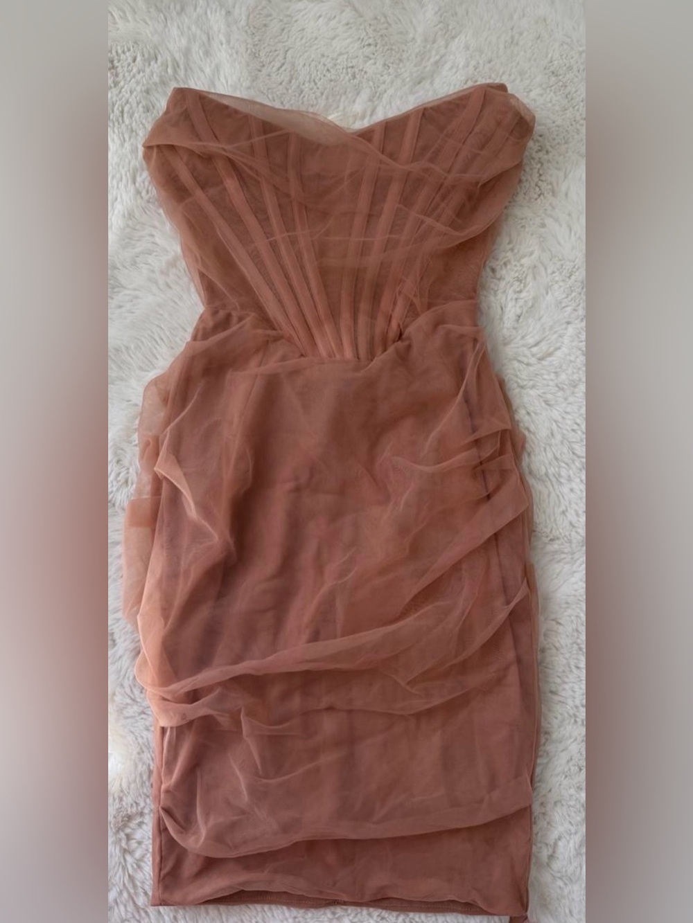 House of CB Strapless Ruched Midi Dress in Dusty Rose